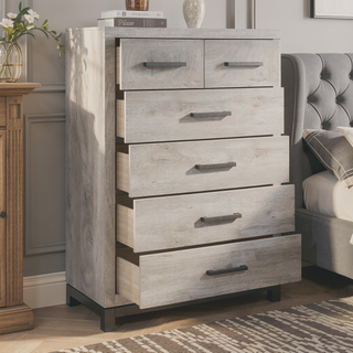 Sunvega Gray Finish 7-Drawer Dresser with Metal Bar Hardware for Bedroom