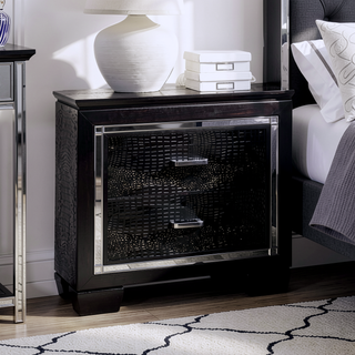 Sunvega Contemporary White High Gloss Lacquer Nightstand with Chrome Handles and USB Charger