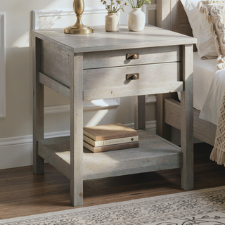 Sunvega Brown Finish Nightstand with Smooth Drawer and Open Shelf Storage
