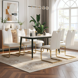 Sunvega Modern Faux Leather Upholstered Dining Chairs with Gold Metal Legs Set of 4