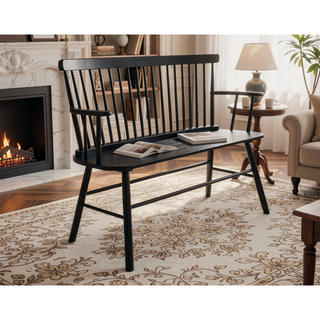 Sunvega Farmhouse Style Black Finish Spindle Back Arm Rest Wooden Chair
