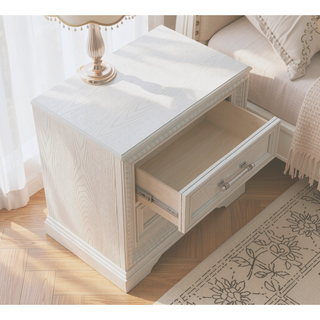 Sunvega Antique White Finish Wooden Nightstand with Two Drawers and Bar Handles