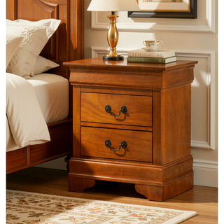 Sunvega Elegant Oak Nightstand With Two Drawers For Bedroom Storage