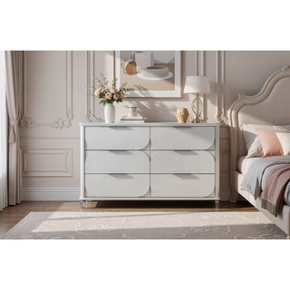 Sunvega Sleek Silver Tone Nightstand with Spacious Drawers and Textured Fronts