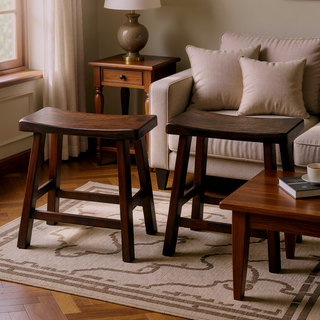 Sunvega 18 Inch Counter Height Stool Set Of 2 with Curved Saddle Seat and Foot Rails