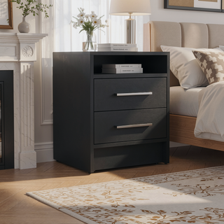Sunvega Modern Nightstand with Two Spacious Drawers and Metal Handles for Bedroom