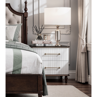 Sunvega Modern White and Cherry Finish Nightstand with Two Dovetail Drawers