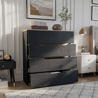 Sunvega Wengue and Light Oak Finish Four Drawer Dresser with Spacious Storage