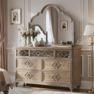 Sunvega Rustic Oak Veneer Nightstand with USB-A and USB-C Charging Station