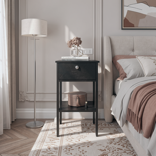 Sunvega Modern Wenge Nightstand with One Drawer and Open Shelf for Bedroom