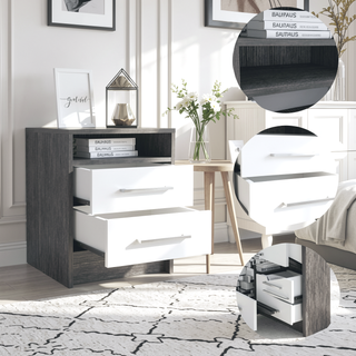 Sunvega Light Gray Nightstand with Two Spacious Drawers and Top Shelf for Bedroom