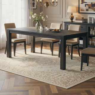 Sunvega Antique Black Finish Transitional Wooden Dining Table for Kitchen Seating 6