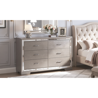 Sunvega Elegant Silver Champagne Nightstand with Two Ample Drawers for Snug Areas