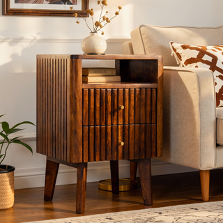 Sunvega Retro Modern Solid Mango Wood Nightstand with Chestnut Finish