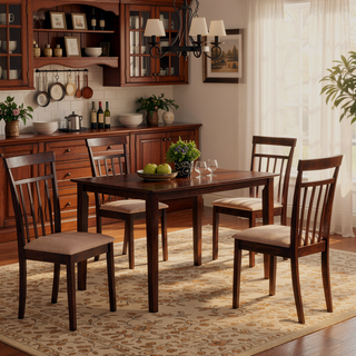 Sunvega Espresso and Beige 5-Piece Dining Set with Plush Microfiber Cushions