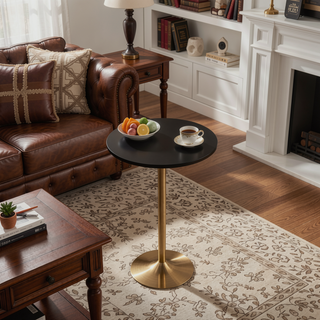 Sunvega Adjustable Dining or Bar Table in Gold Metal and Black Wood Top