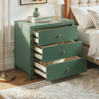 Sunvega Modern Midnight Blue 3-Drawer Nightstand with Brushed Gold Knobs