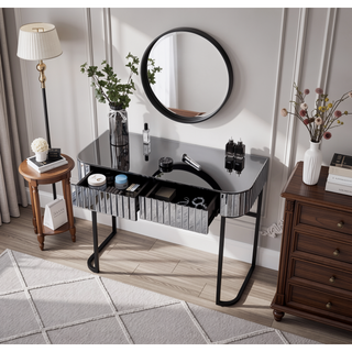 Sunvega Mirrored Makeup Vanity Table with Stainless Steel Base and 2 Drawers