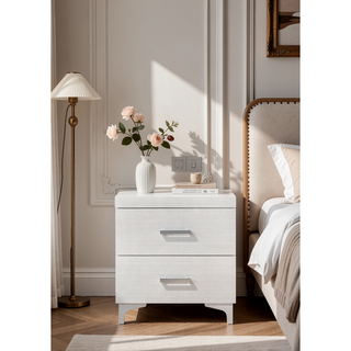 Sunvega White Finish Wood Nightstand with Dovetail Drawer and Metal Glide
