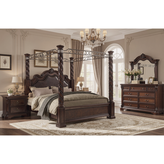 Sunvega Mahogany Finish Traditional Design 5 Drawer Chest with Custom Hardware