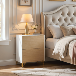 Sunvega Bright White Modern Five-Drawer Chest with Gold Trim for Bedroom