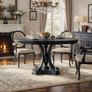 Sunvega Retro 5-Piece Extendable Round Dining Table and 4 Chairs for Kitchen