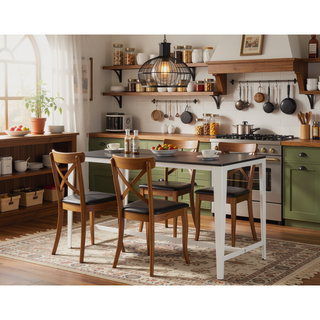Sunvega Minimalist Farmhouse Style Counter Height Table with Brown MDF Top