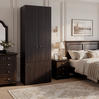 Sunvega Three-Door Freestanding Closet with Hanging Rod and Shelves for Bedroom