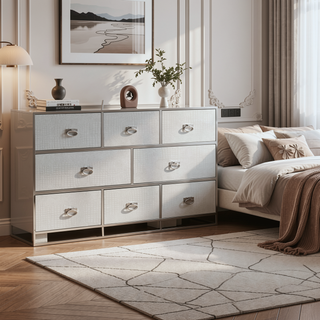 Sunvega Stylish Silver Champagne Storage Dresser with Spacious Drawers for Modern Decor