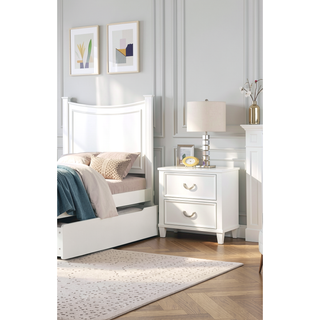 Sunvega White Transitional 2-Drawer Nightstand with Chrome Hanging Pulls