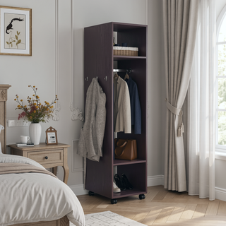 Sunvega 63 Inch Tall Wardrobe with Mirror Three Shelves and Hanging Rod