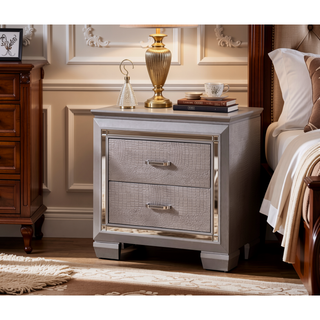 Sunvega Contemporary White High Gloss Lacquer Nightstand with Chrome Handles and USB Charger