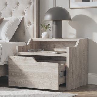 Sunvega Wall Mount Floating Nightstand with Drawer and Dual Shelf Display
