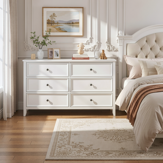 Sunvega White Finish 2 Drawer Bedroom Nightstand Farmhouse Style Bedside Table
