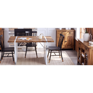 Sunvega Modern MDF Dining Table with Wood Textured Desktop and White Marble Legs