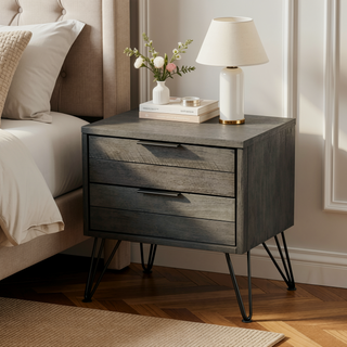 Sunvega Modern Nightstand with Three-Tone Gray Finish and Brushed Metal Legs