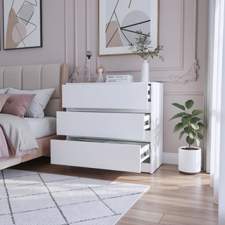 Sunvega Modern 3 Drawer Dresser with Wood Top for Bedroom Storage