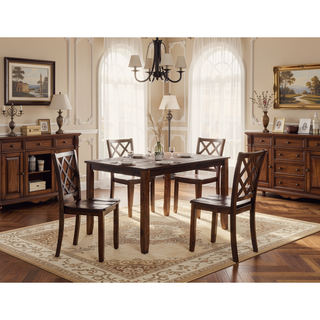 Sunvega Transitional Dark Cherry Dining Table Set with Diamond Back Chairs