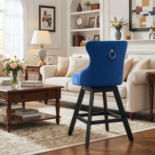 Sunvega Swivel Velvet Barstools with Button Tufted Back and Chrome Nailhead Trim