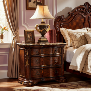 Sunvega Traditional Dark Walnut Wood Night Stand with Three Drawers