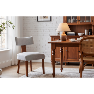 Sunvega Set of 2 Linen Fabric Modern Armless Dining Chairs With Curved Backrest