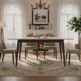 Sunvega Mid-Century Modern Solid Wood Rectangular Dining Table with Brown Stain Finish