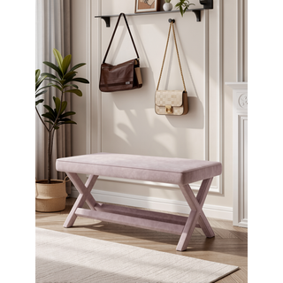 Sunvega Mid-Century Modern Velvet Upholstered Accent Bench with X-Crossed Legs