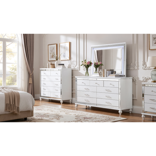 Sunvega Silver Mirror Framed 6-Drawer Dresser with Diamond Accent Handles