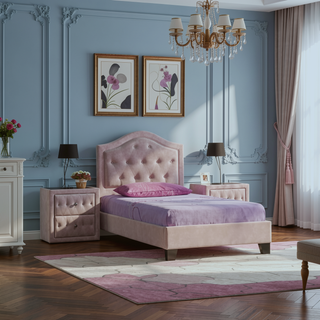 Sunvega Pink 2-Drawer Nightstand with Crystal Knobs and Padded Base