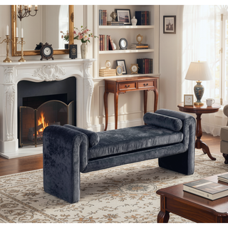Sunvega Modern Glam Accent Bench with Chenille Upholstery and Bolster Pillows