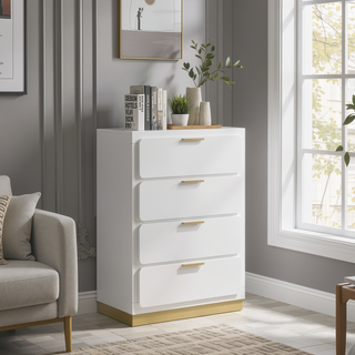Sunvega Modern Minimalist White 4-Drawer Chest with Spacious Storage for Bedroom