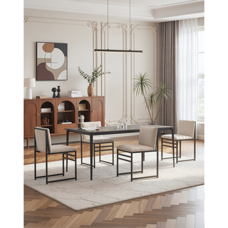 Sunvega Modern Dining Chairs Set of 2 with Upholstered Linen Cushions and Iron Racks