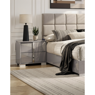 Sunvega Contemporary White Nightstand with Chrome Legs and Handles for Bedroom