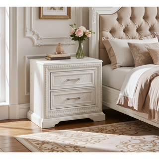 Sunvega Transitional Style White Cream Finish Nightstand with Two Storage Drawers